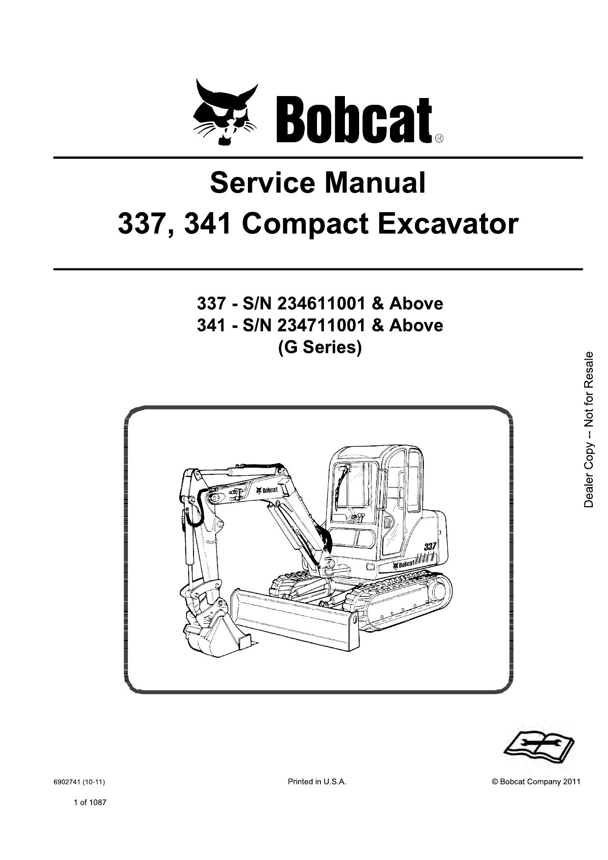 337, 341 Compact Excavator Service Manual Bobcat